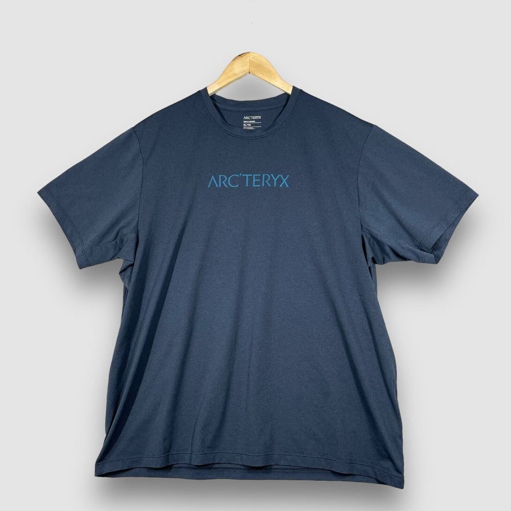Arc'teryx Mens XL Heather Blue Script Short Sleeve Stretch Athletic T-Shirt